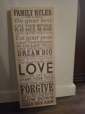 Family Rules Wall Art Sign - Beige and Brown